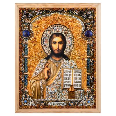 Икона "Господь Вседержитель" (с янтарной крошкой) дер.рамка 30х40 A2181615