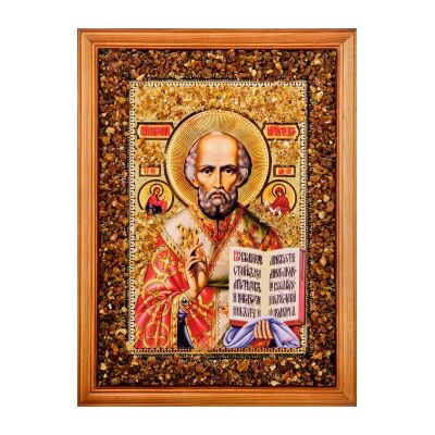 Икона "Николай Чудотворец" (с янтарной крошкой) дер.краш.рамка 21х30 A2181634
