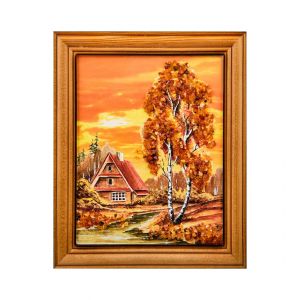 Картина "Домик у реки" (с янтарной крошкой) дер.краш.рамка 12х15 A2181865