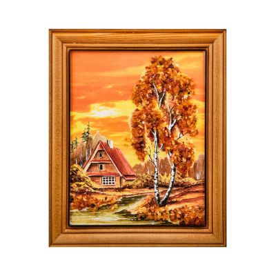 Картина "Домик у реки" (с янтарной крошкой) дер.краш.рамка 12х15 A2181865