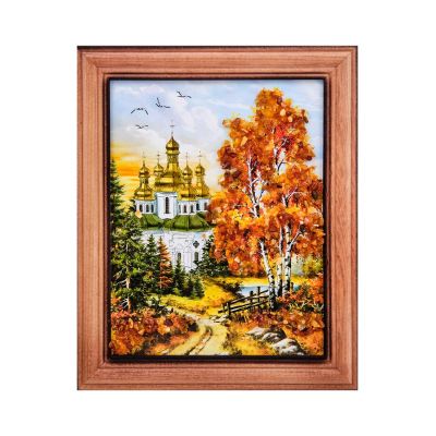 Картина "Храм в лесу" (с янтарной крошкой) дер.краш.рамка 12х15 A2181684