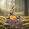 Изысканная брошь "Олененок" из латуни с натуральным янтарем.