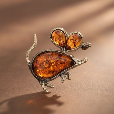 Брошь "Мышонок": Янтарь, Латунь, Россия
