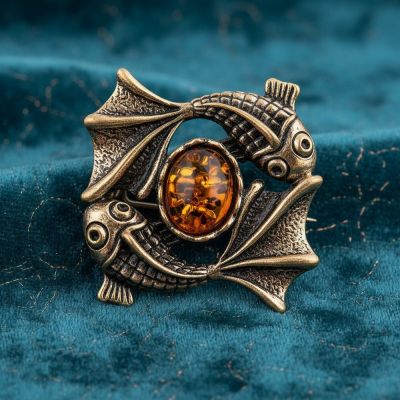 Знак зодиака Рыбы: латунь и янтарь – символ чувствительности и красоты.