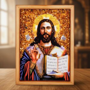 Икона "Иисус Христос" (с янтарной крошкой) дер.краш.рамка 21х30 A2181624