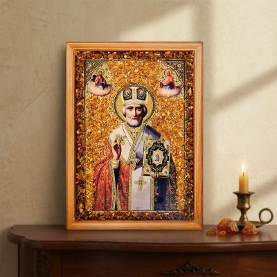 Икона "Николай Чудотворец" (с янтарной крошкой) дер.краш.рамка 21х30 A2181631