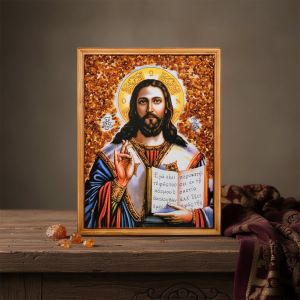 Икона "Иисус Христос" (с янтарной крошкой) дер.краш.рамка 30х40 A2181637