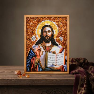 Икона "Иисус Христос" (с янтарной крошкой) дер.краш.рамка 30х40 A2181637