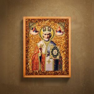 Икона "Николай Чудотворец" (с янтарной крошкой) дер.краш.рамка 30х40 A2181641