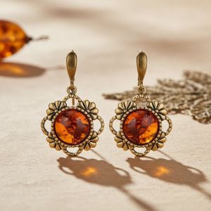 Серьги Виолла круг (латунь, янтарь) A2182128