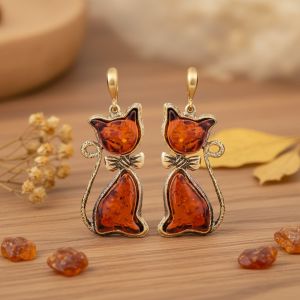 Серьги Кошка Тень (латунь, янтарь A2182157