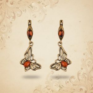 Серьги Бабочка Лилия (латунь, янтарь) A2186337