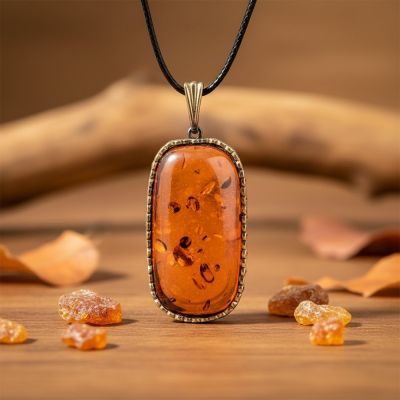 Винтажная латунная подвеска с янтарем A2189528 – элегантный акцент для вашего интерьера
