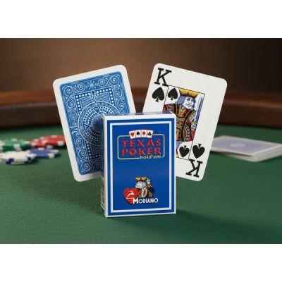 Карты Texas Hold'em Modiano 100% пластик, 2 jumbo index, синие (62230)