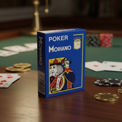 Карты Modiano Poker - 100% пластик, 4 jumbo index, синие (62232)